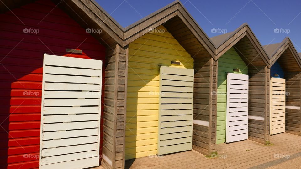 Colourful beach huts