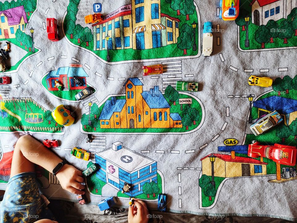 Playing with cars and Lego