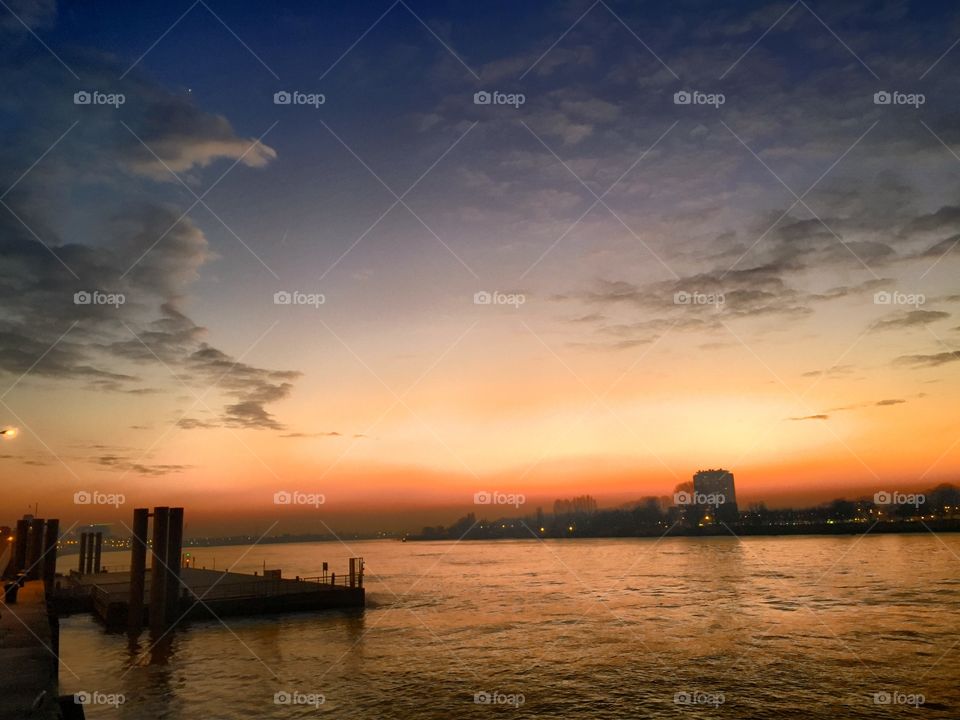 Magical sunset over the river Schelde