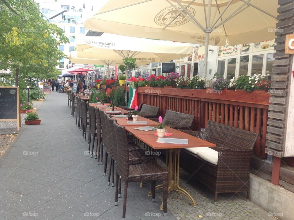 Berlin sidewalk cafe. Berlin sidewalk cafe in the summer.
Germany restaurant