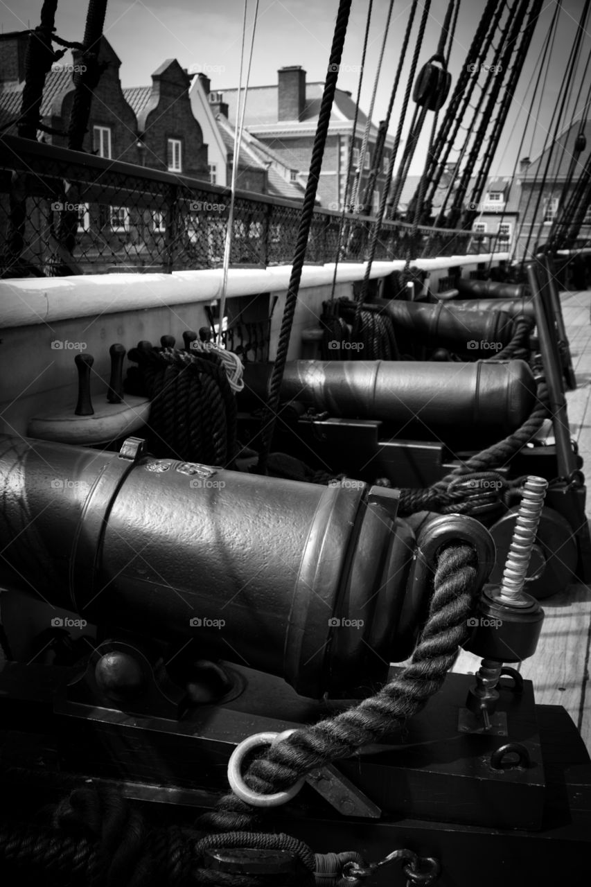Canons onboard ship