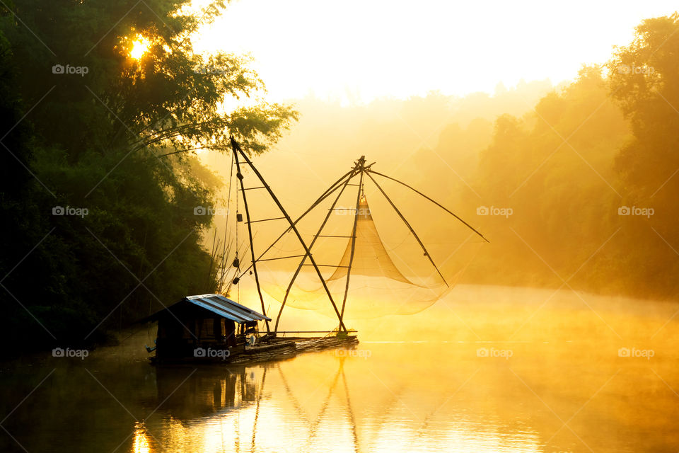 good morning river. landscape of river in morning in rural thailand.