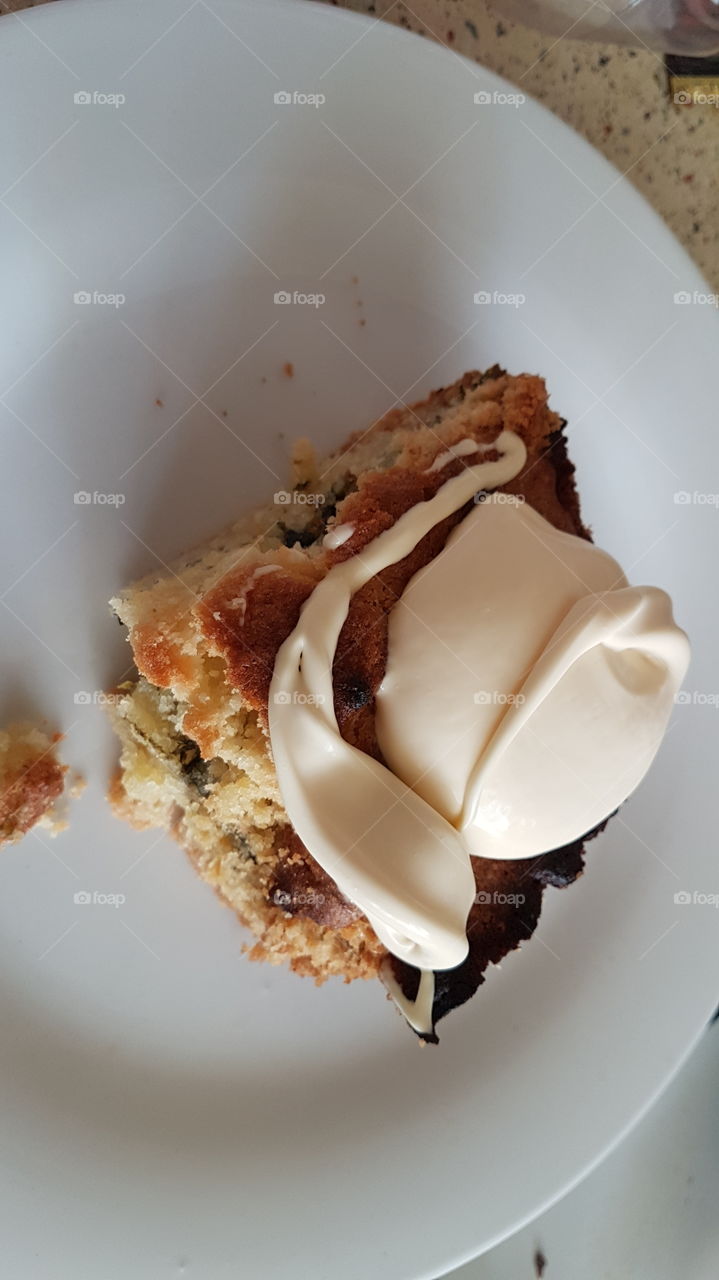 homemade spring pie with cream topping