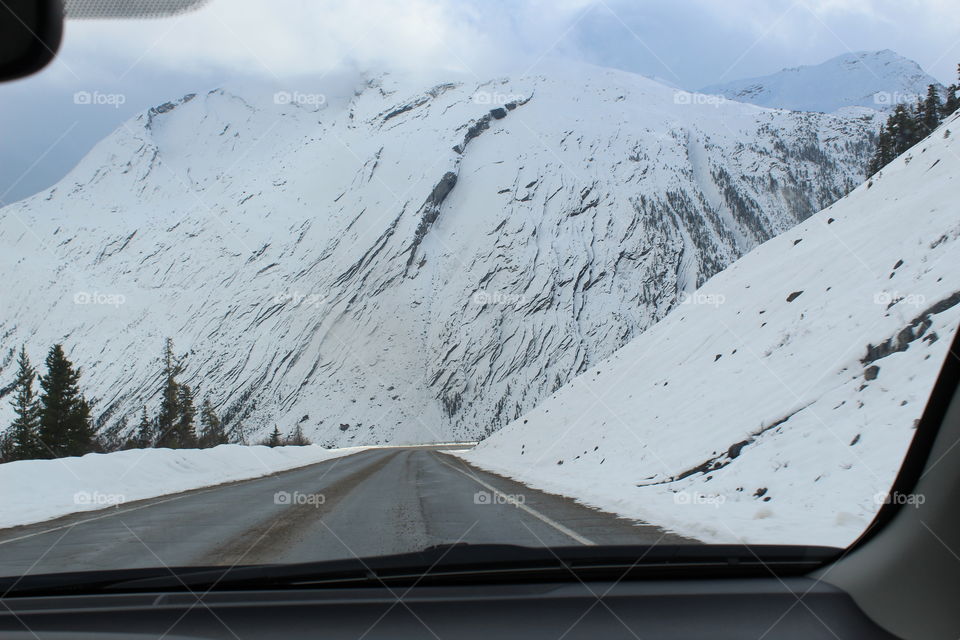 Driving through the cold mountains