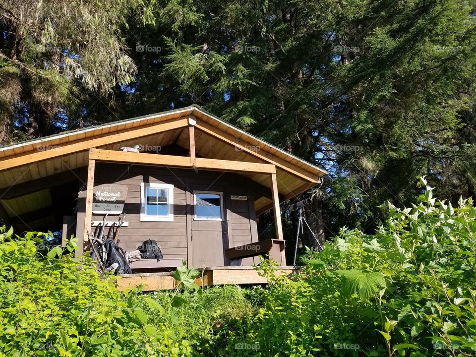 Forestry Cabin in the wilderness by St. John's Bay in Alaska