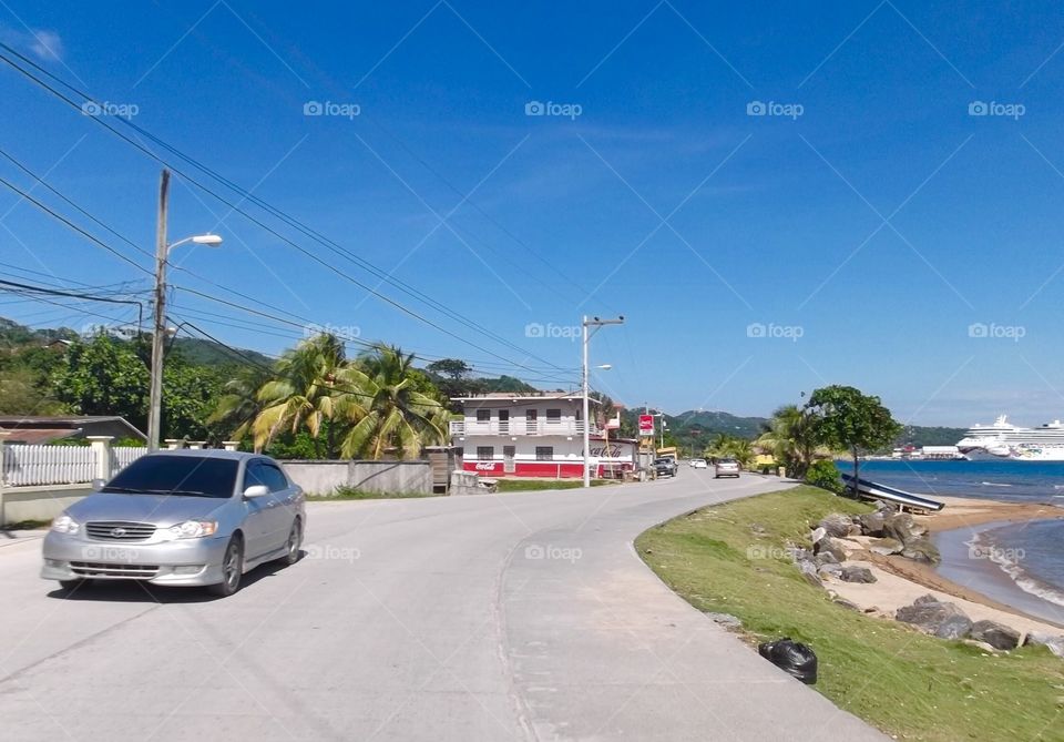 Photo taking from moving car traveling in Roatan Honduras  