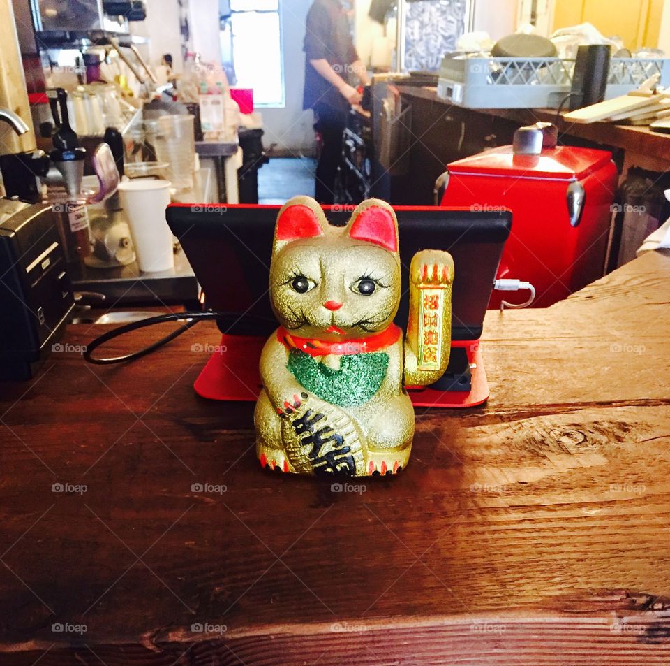 Lucky Cat in coffee shop 