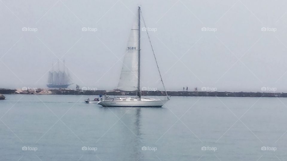 Nautical. Schooner in the Distance