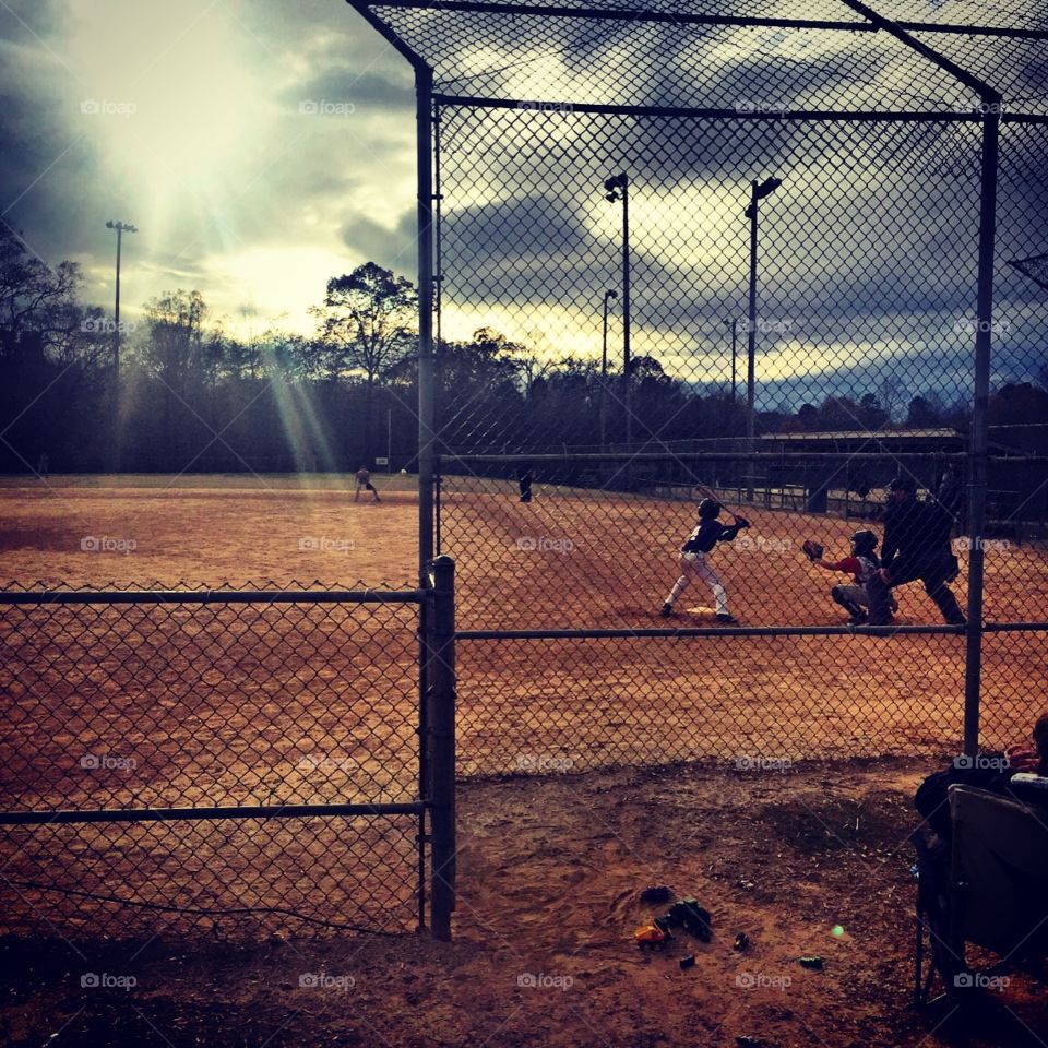 Baseball at sunset 