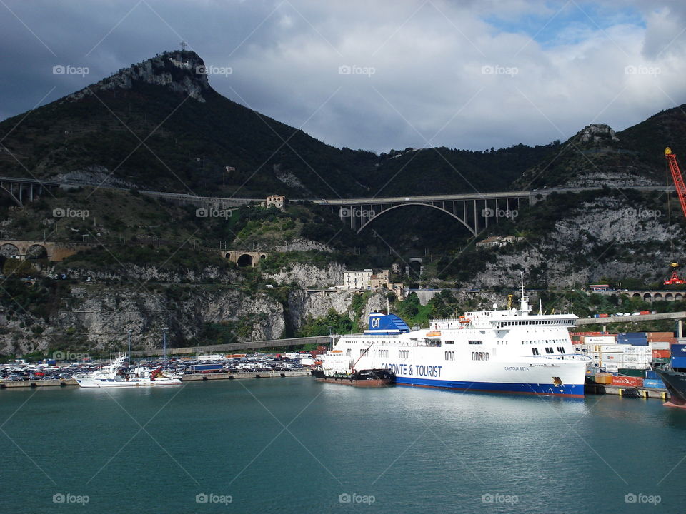 #mountain view# Salerno# italy# bridge# roro ship# barge# container# harbor# pier#