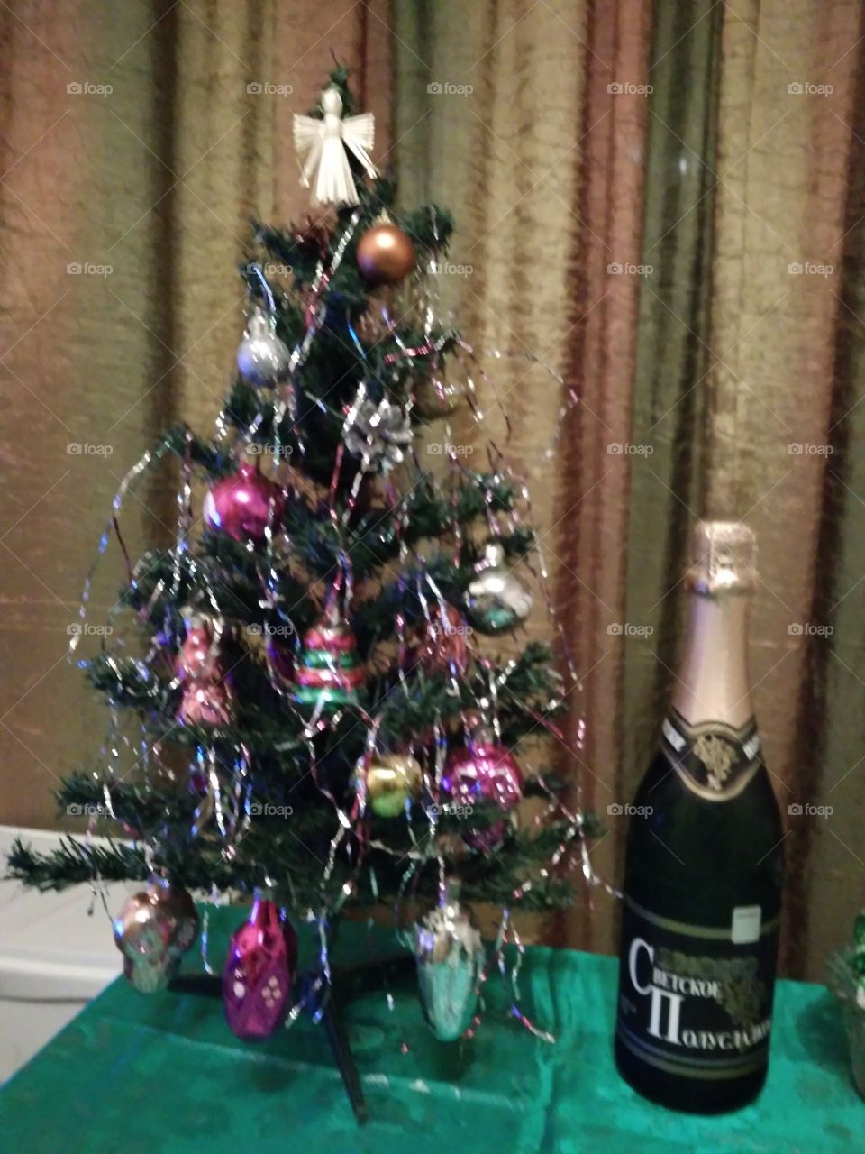 Christmas tree  and champagne