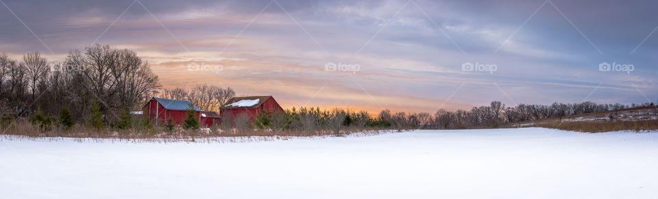Panoramic of WI Farm in Winter