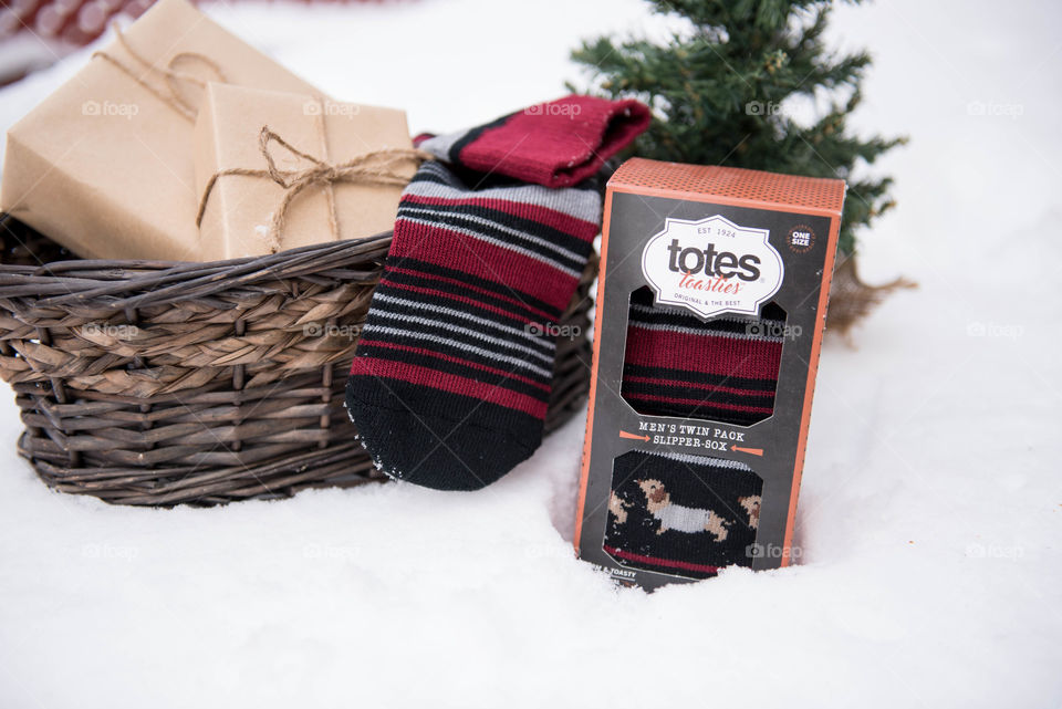 Holiday gift set of socks in the snow