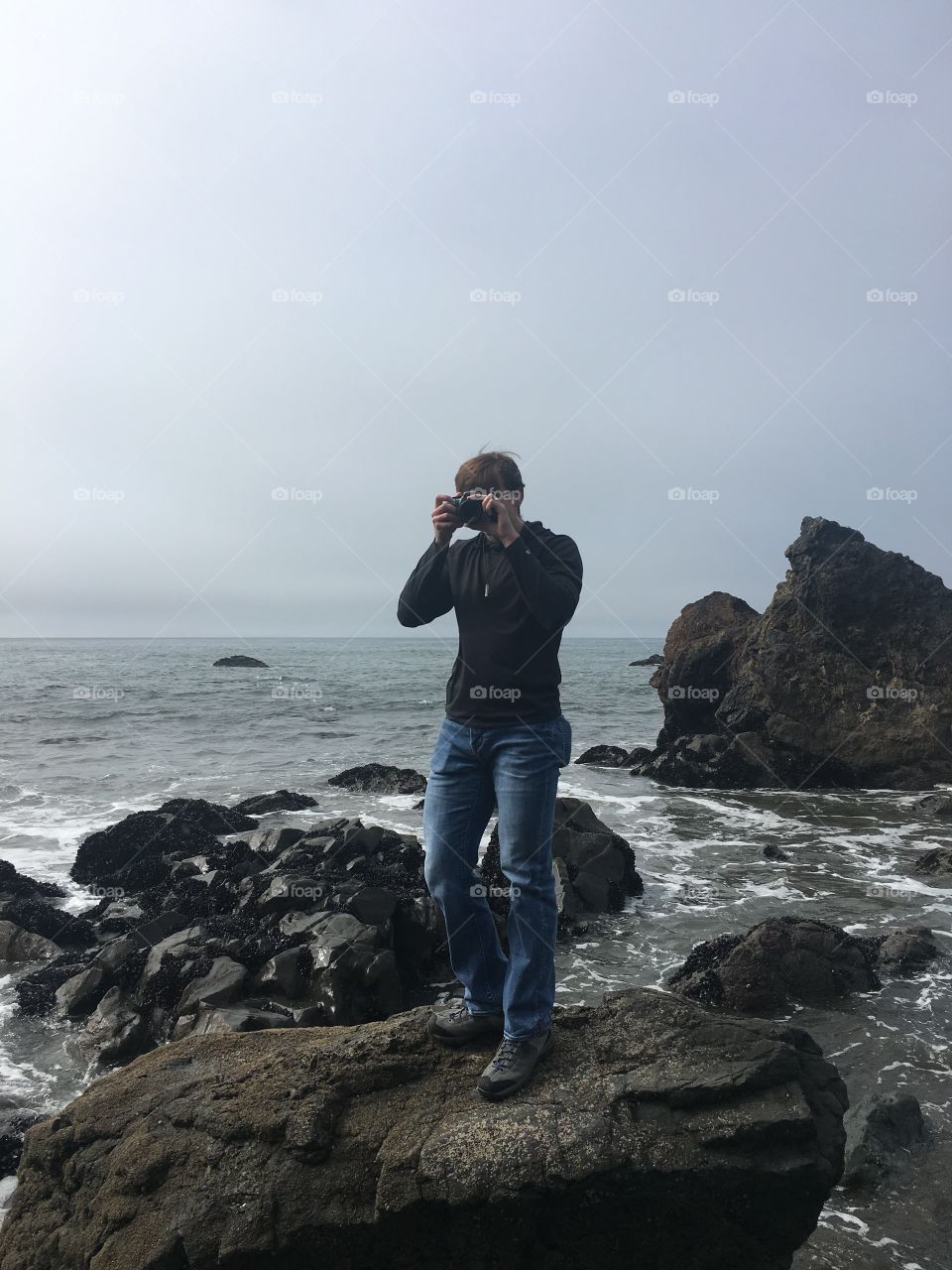 A picture that I took of my boyfriend (who was taking a picture of me) while exploring one of the many beautiful seashore locations in California!