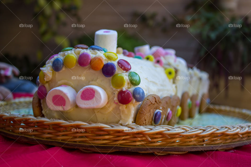 cake in the shape of a train