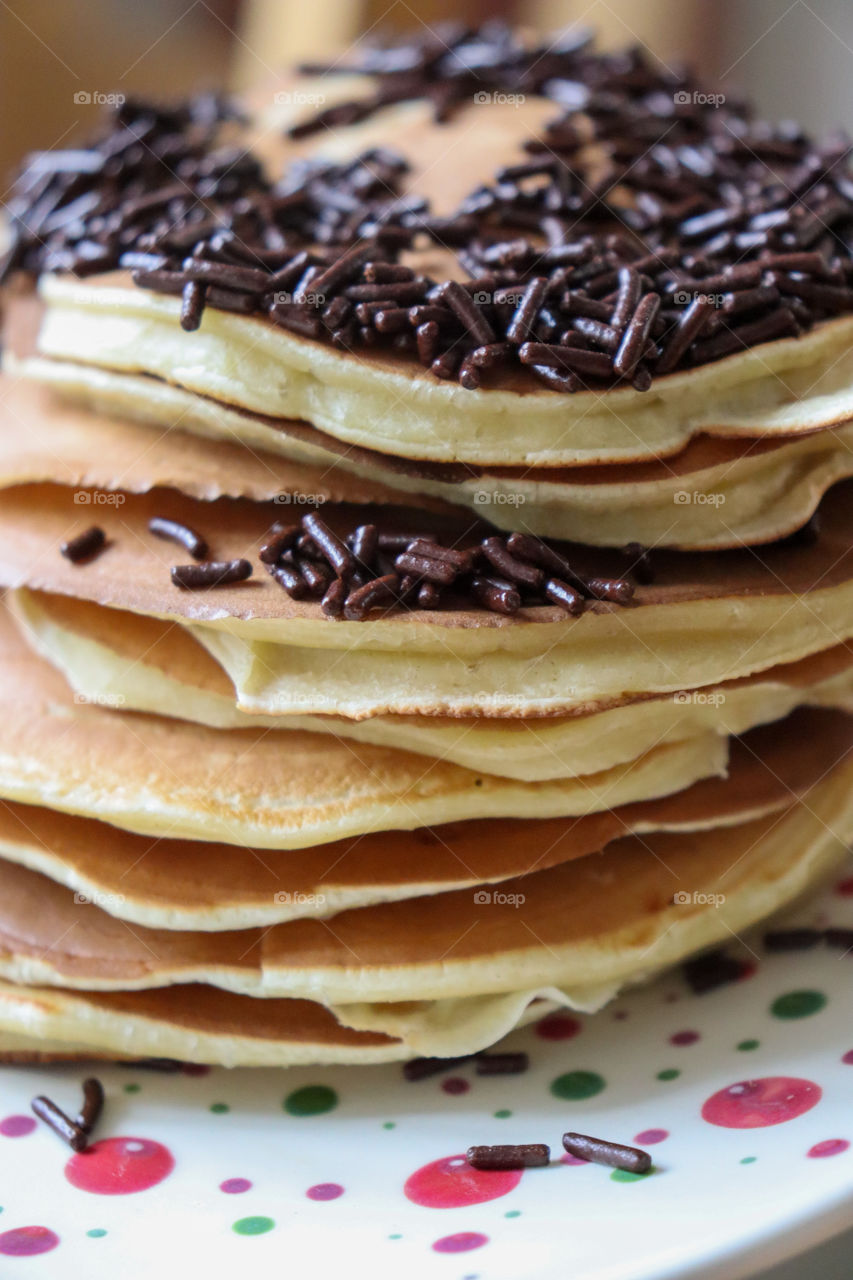 Pancakes with chocolate on them