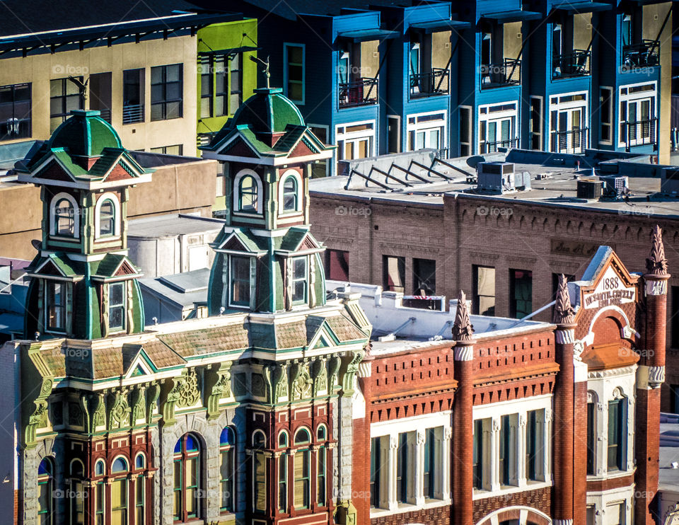 Colorful vintage buildings downtown San Diego. 