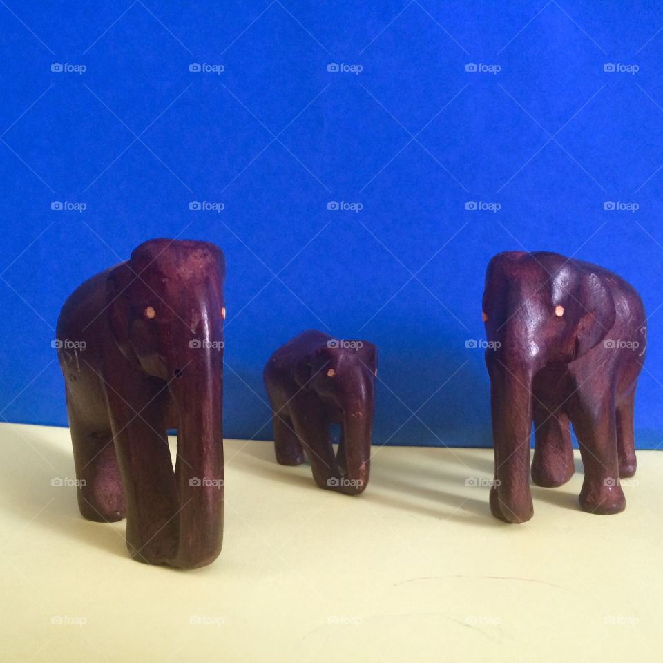 3 elephants . macro photo of 3 toys of elephants, minimalism photography 