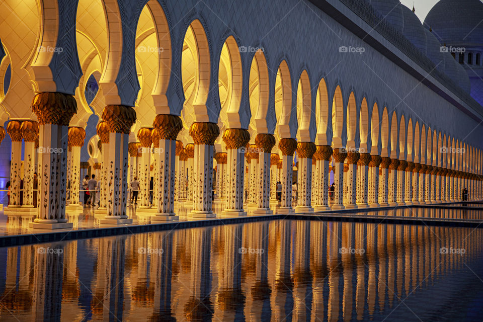 lit corridor at the Sheikh Zayed Grand Mosque is Abu Dhabi