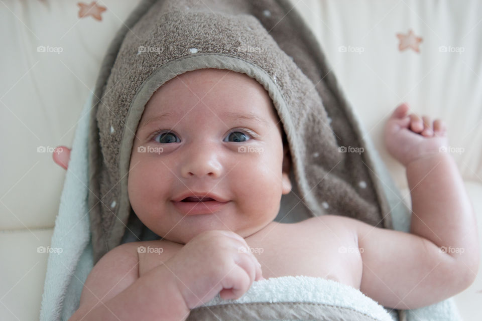 Elevated view of a cute baby boy