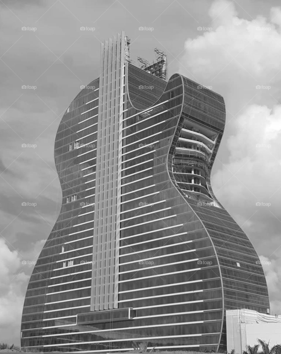 guitar-shaped building under construction
