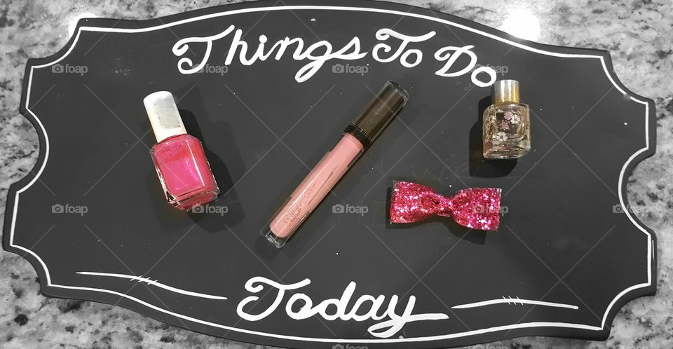 Things to do today...  hair, nails, lipstick,  perfume.  Time out at a salon. A pampered day just for me.