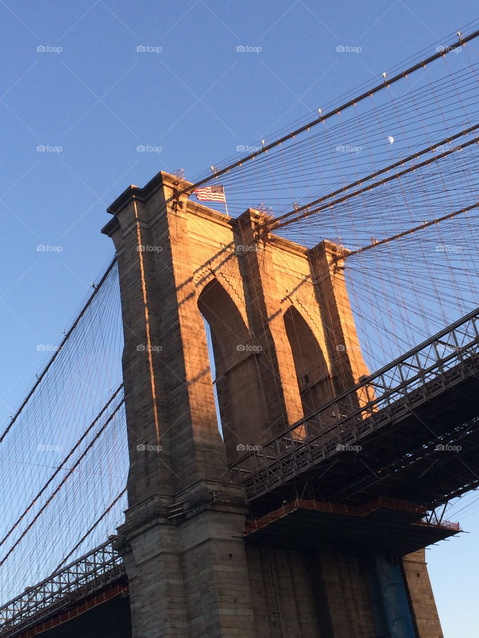 Moon over the Brooklyn Bridge