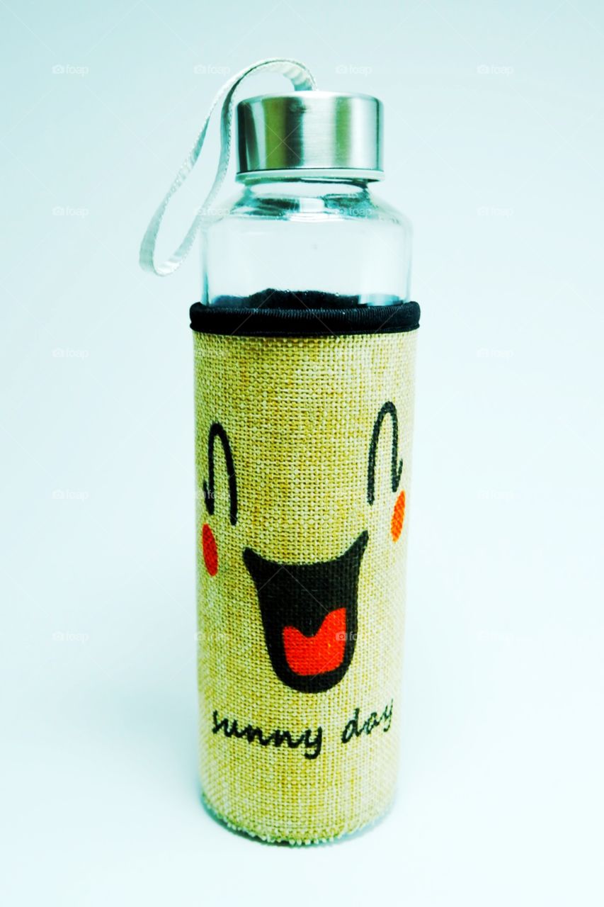 Glass Water Bottle with Sunny Day sackcloth