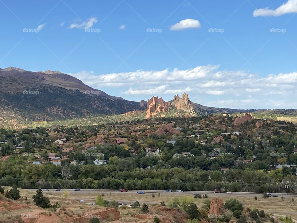View of Garden of the Gods from Red Rocks Canyon, Colorado