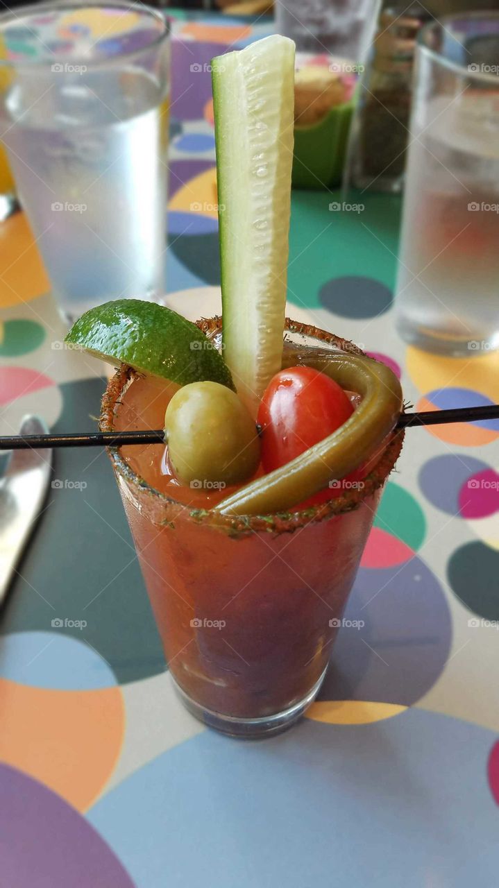 Bloody Mary cocktail with bean and cucumber
