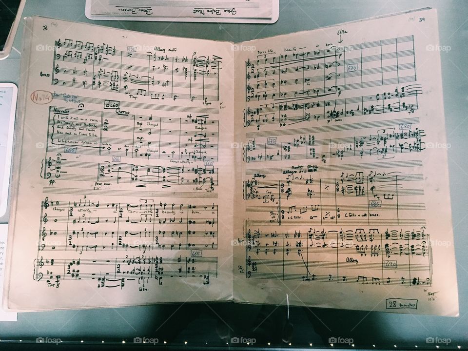 Sheet music from 1800's England in Book of Kell's Museum in Dublin