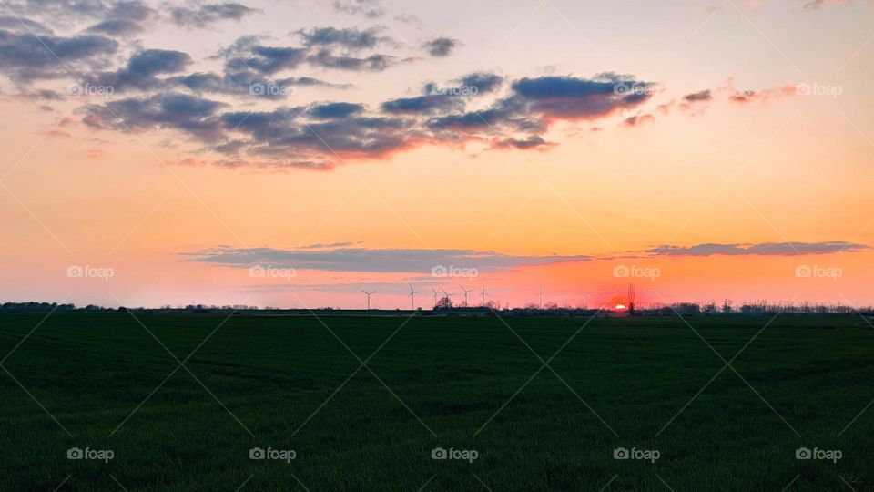 sunset on the field in the Poland