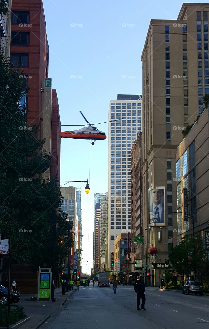 helicopter in the city