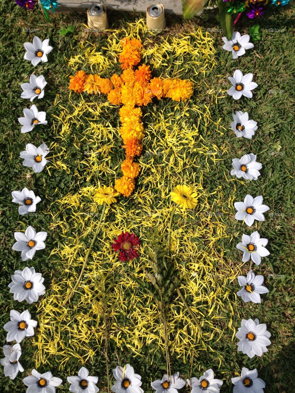 Mexico dia de muertos. Halloween.  Cross. Flowers. Skull skeleton