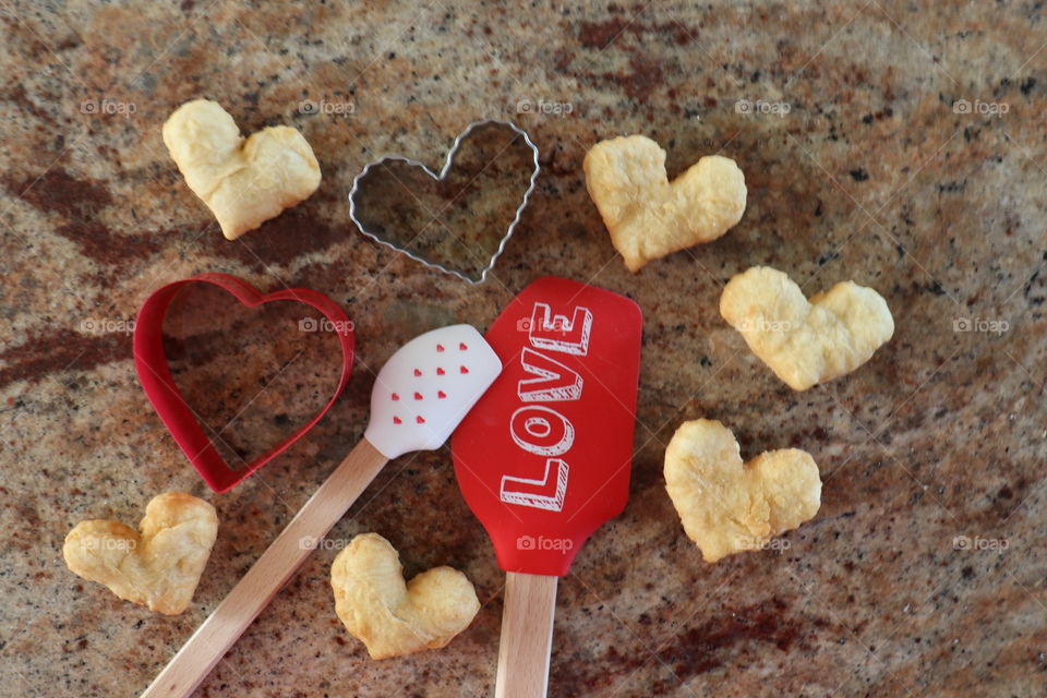 Heart shape foods on marble