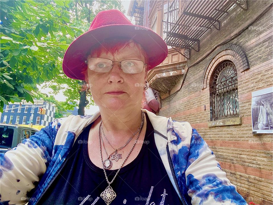 This is me, „Petra Schiller“ on „Waverly Av“ near „Fulton St“ in „Clinton Hill“, Brooklyn on a beautiful warm summer day. 2023. Hypnotic Productions