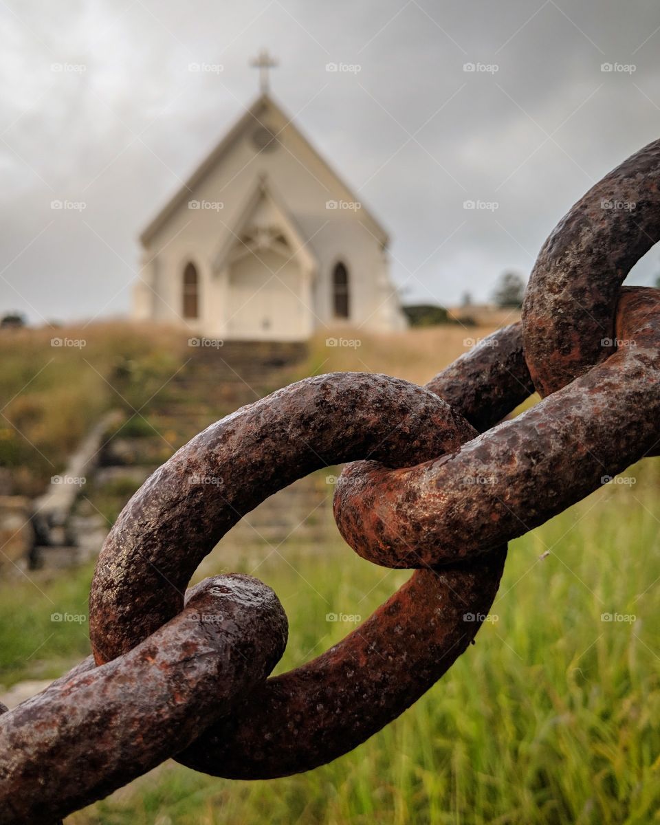 Old church rusty chain