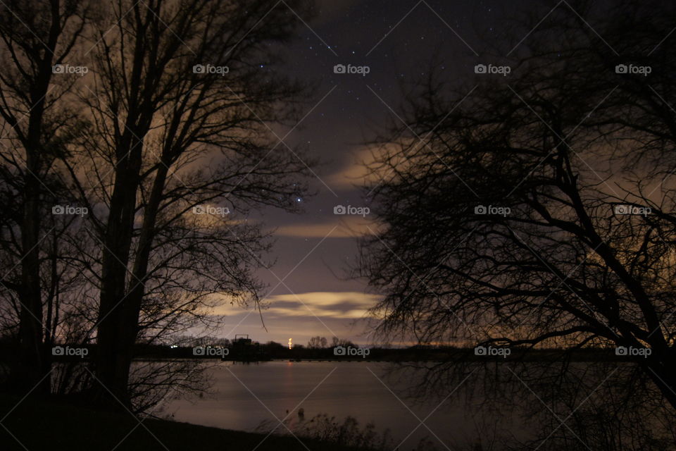 View of lake at night
