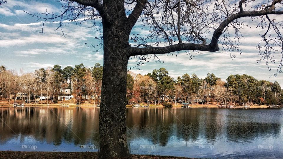 Homes Along a Lake During Fall with Reflection