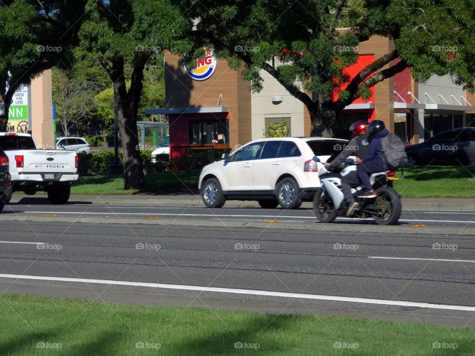 Riding a motorcycle