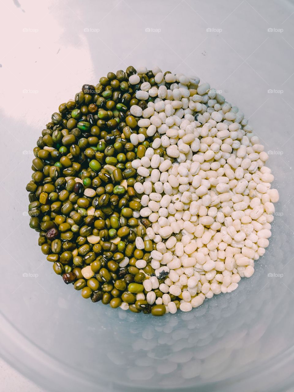 Giant Couscous, split in half and Mung beans