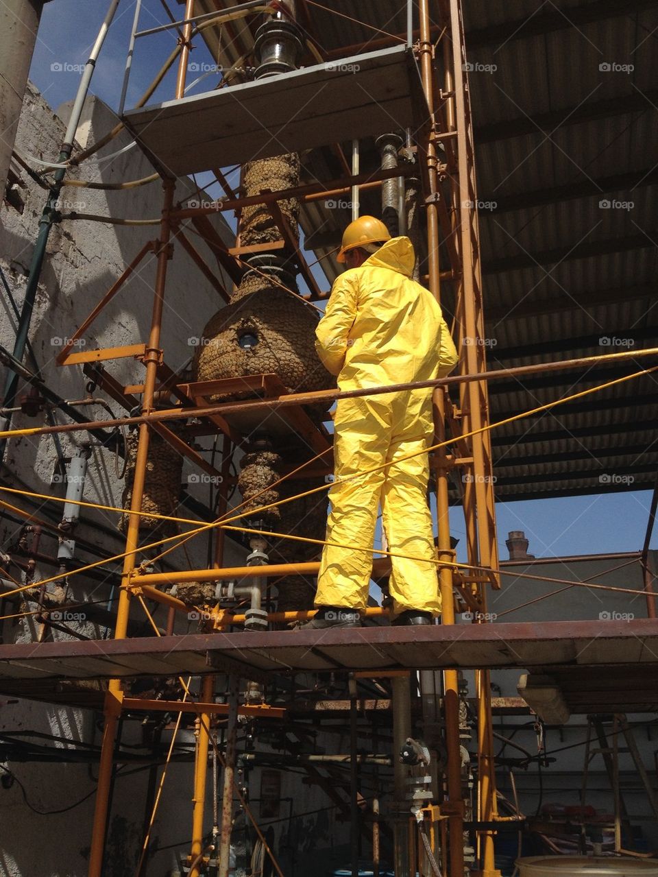 Chemical engineer supervising plant equipment