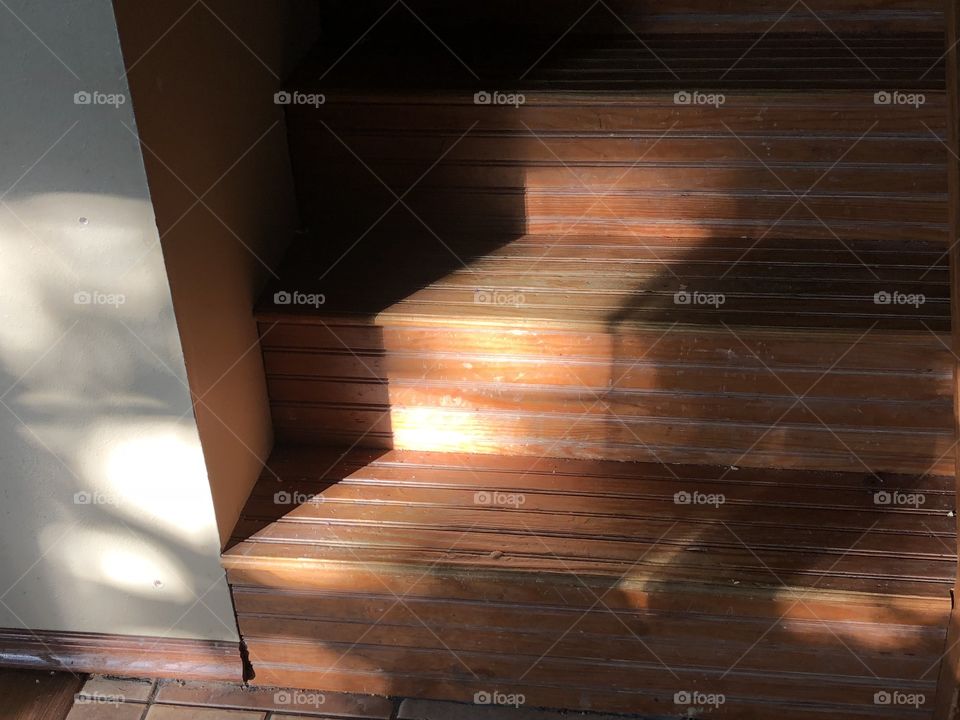 Stairs in a home with cool lighting 