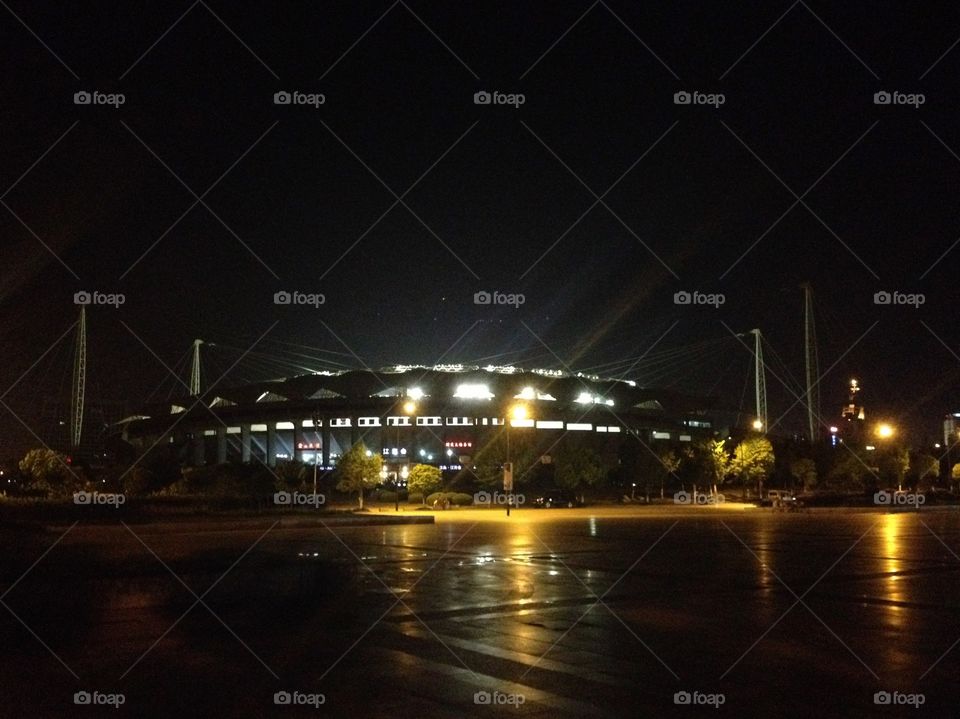 Stadium in the nightlight in Yiwu 