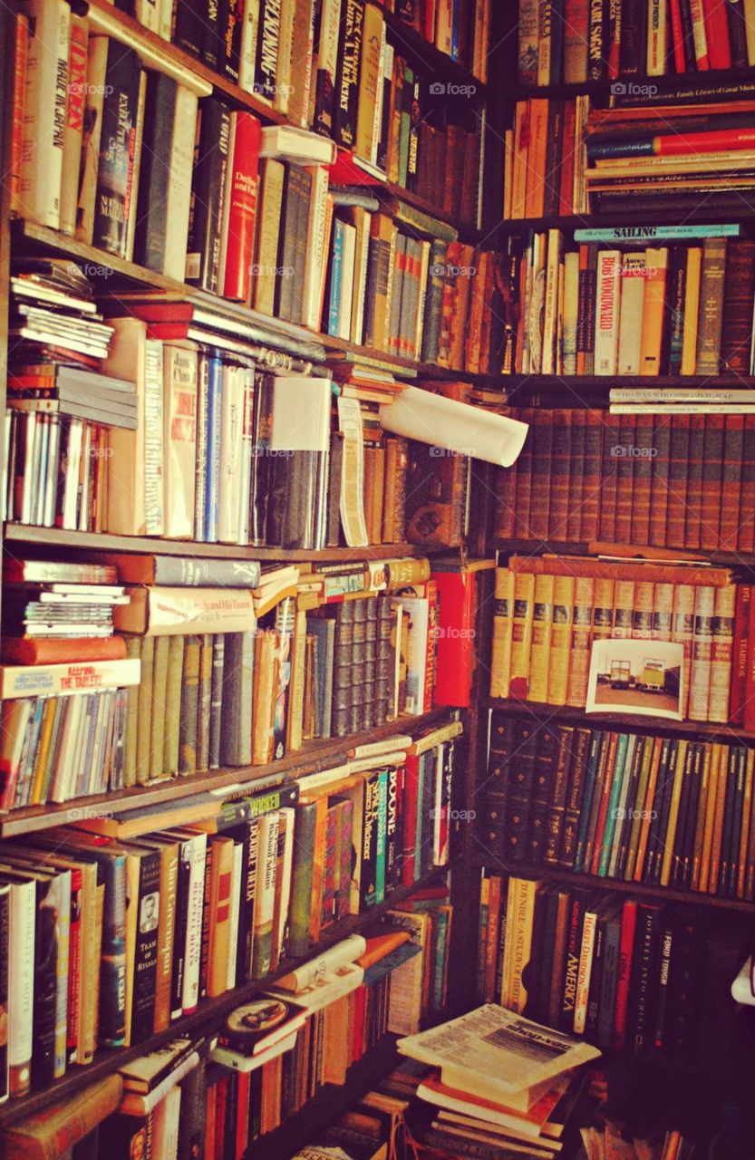 Books on a shelf.