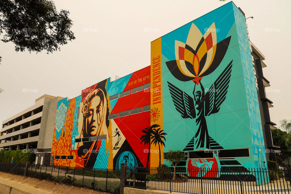 Shepard Fairey mural in Costa Mesa