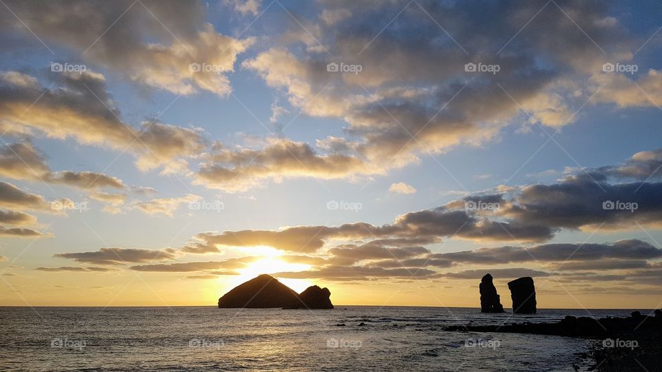 Beautiful sunset from the Mosterios beach, Saõ Miguel, Azores, Portugal