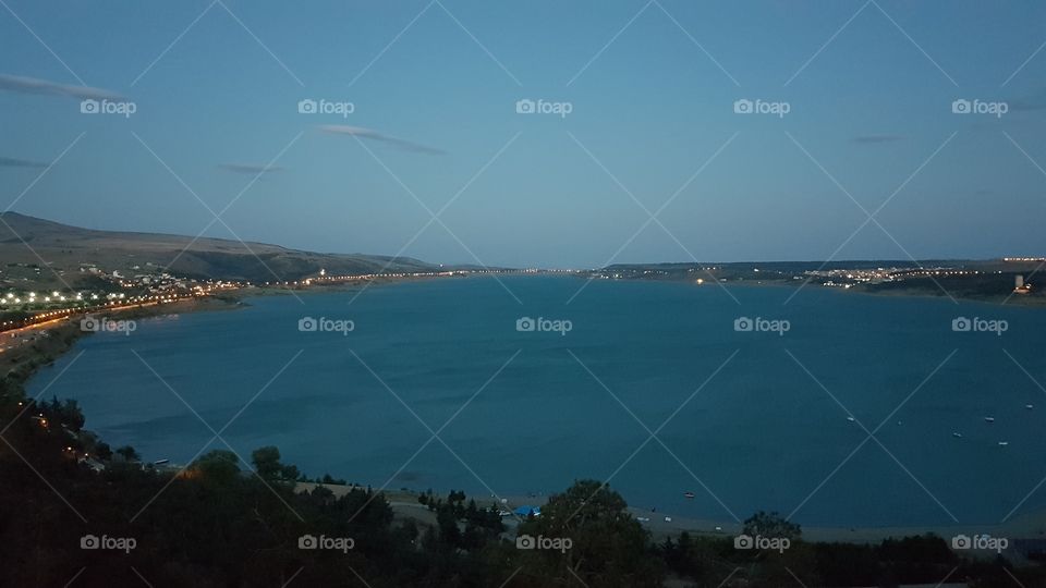 night view of the lake from a height