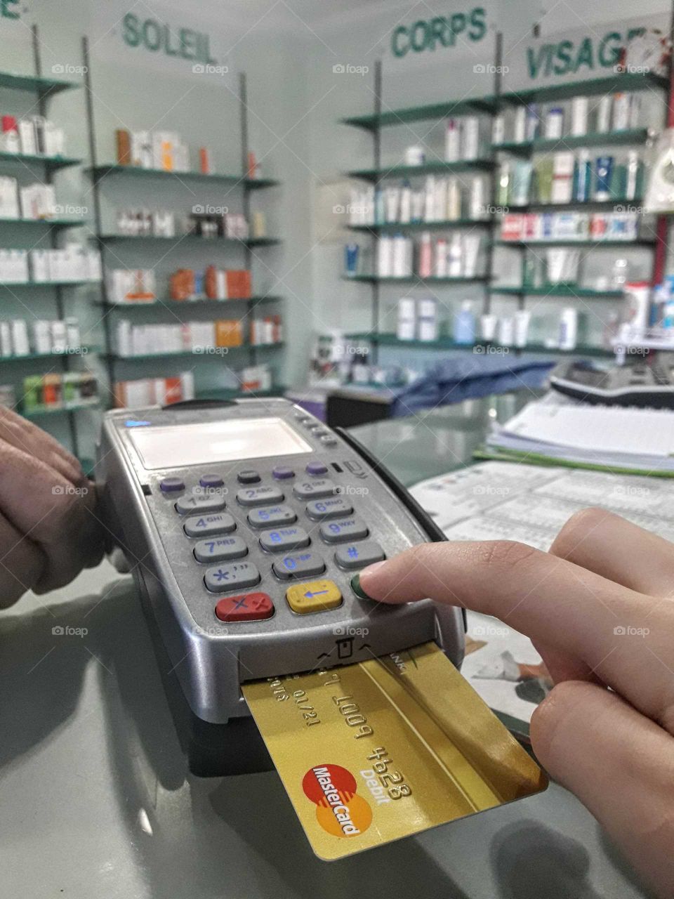 Master card payment at a pharmacy