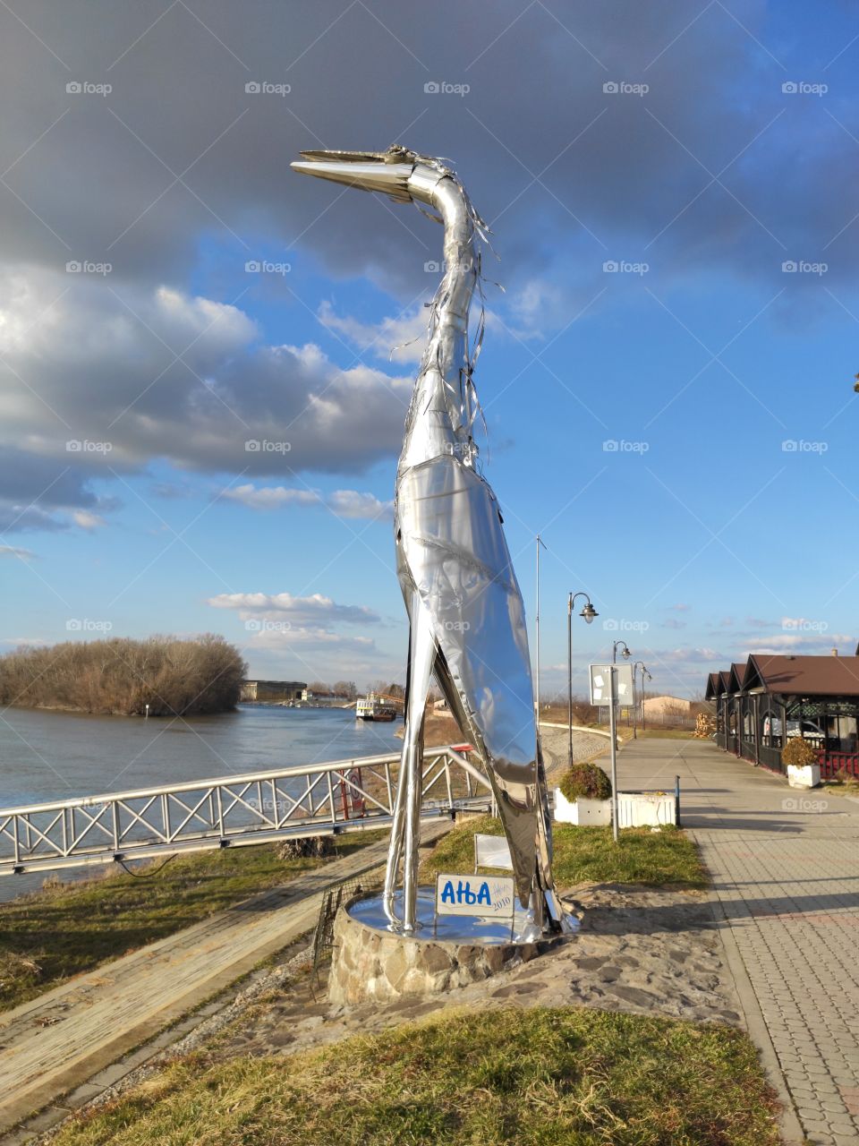 Bird of prey metallic bird statue Apatin Serbia